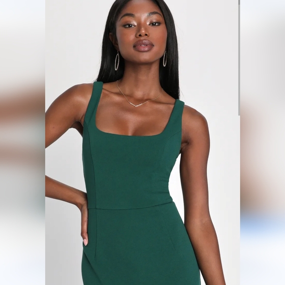 Lulu's Romantic Destiny Emerald Green Square Neck Trumpet Maxi Dress Size Medium - Picture 11 of 11